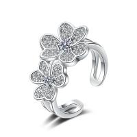 Cubic Zirconia Micro Pave Brass Finger Ring, Flower, platinum color plated, Adjustable & micro pave cubic zirconia & for woman 