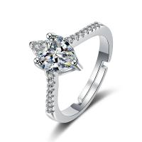 Cubic Zirconia Micro Pave Brass Finger Ring, platinum color plated, Adjustable & micro pave cubic zirconia & for woman 