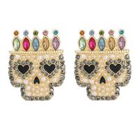 Zinc Alloy Stud Earring, with acrylic rhinestone, Skull, Halloween Design & fashion jewelry & for woman 