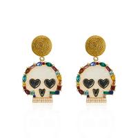 Acrylic Drop Earring, with Glass Rhinestone & Brass, Skull, Halloween Design & fashion jewelry & for woman, 49mm 