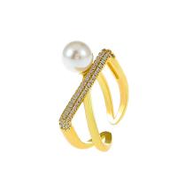 Cubic Zirconia Micro Pave Brass Finger Ring, with ABS Plastic Pearl, plated, fashion jewelry & micro pave cubic zirconia & for woman 17mm 