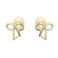 Brass Stud Earring, Bowknot, gold color plated & for woman 