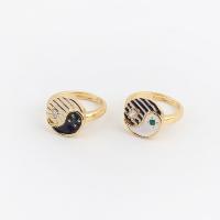 Cubic Zirconia Micro Pave Brass Finger Ring, real gold plated, Adjustable & ying yang & micro pave cubic zirconia & for woman & enamel 