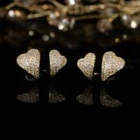 Cubic Zirconia Micro Pave Brass Earring, Heart, gold color plated, micro pave cubic zirconia & for woman 