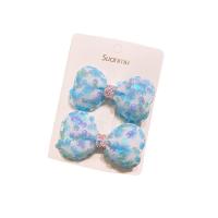 Children Hair Clip, Cloth, with Sequins & Rubber Band, Bowknot, handmade, 2 pieces & for children 