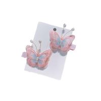 Children Hair Clip, Rubber Band, with Plastic Pearl & Zinc Alloy, Butterfly, handmade, 2 pieces & for children 