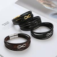 Leather Bracelet, with Titanium Steel, Number 8, plated, vintage & multilayer & for man .5 cm 