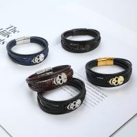 PU Leather Bracelet, with Titanium Steel, Skull, plated, vintage & multilayer & for man .5 cm 