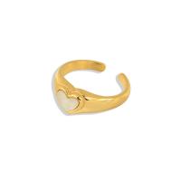 Titan Stahl Fingerring, Titanstahl, mit Weiße Muschel, Herz, Vakuum-Ionen-Beschichtung, Modeschmuck & verschiedene Größen vorhanden & für Frau, goldfarben, 6.5mm, Innendurchmesser:ca. 17mm, verkauft von PC