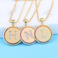 Cubic Zircon Micro Pave Brass Necklace, Flat Round, high quality plated & with letter pattern & micro pave cubic zirconia & for woman, multi-colored, 19mm Approx 17.7 Inch 