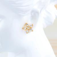 Cubic Zirconia Micro Pave Brass Earring, Flower, real gold plated & micro pave cubic zirconia & for woman, 5mm 