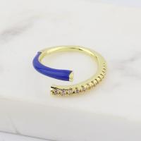 Brass Cuff Finger Ring, real gold plated, Adjustable & micro pave cubic zirconia & for woman & enamel 22mm 