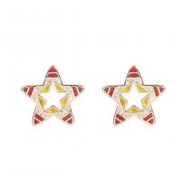 Brass Stud Earring, Star, gold color plated, for woman & enamel 