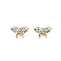 Evil Eye Earrings, Brass, Butterfly, gold color plated, micro pave cubic zirconia & for woman & enamel 