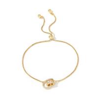 Cubic Zirconia Micro Pave Brass Bracelet, Donut, gold color plated, adjustable & box chain & micro pave cubic zirconia & for woman Approx 6-9 Inch 