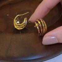 Brass Stud Earring, Geometrical Pattern, gold color plated, multilayer & for woman & hollow 