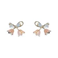 Cubic Zirconia Micro Pave Brass Earring, Flower, gold color plated, micro pave cubic zirconia & for woman & enamel 