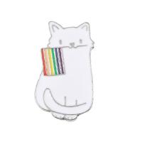 Broche émail, alliage de zinc, chat, Placage de couleur argentée, unisexe, blanc Vendu par PC