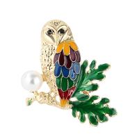 Broche émail, alliage de zinc, avec perle de plastique, hibou, Placage, bijoux de mode & unisexe Vendu par PC