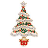 Broche Joyería Navidad, aleación de zinc, Árbol de Navidad, chapado en color dorado, para mujer & con diamantes de imitación, color mixto, 33x56mm, Vendido por UD