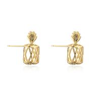 Brass Stud Earring, Pineapple, gold color plated, fashion jewelry & for woman & hollow 