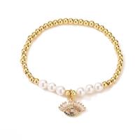 Cubic Zirconia Micro Pave Brass Bracelet, with Plastic Pearl, Eye, gold color plated, micro pave cubic zirconia & for woman & enamel 170mm 