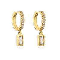 Huggie Hoop Drop Earring, Brass, gold color plated & micro pave cubic zirconia & for woman 