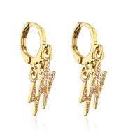 Huggie Hoop Drop Earring, Brass, Lightning Symbol, gold color plated, micro pave cubic zirconia & for woman 