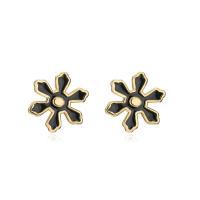 Brass Stud Earring, Snowflake, gold color plated, for woman & enamel 