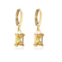 Huggie Hoop Drop Earring, Brass, gold color plated & micro pave cubic zirconia & for woman 