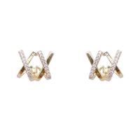 Cubic Zirconia Micro Pave Brass Earring, Geometrical Pattern, gold color plated, micro pave cubic zirconia & for woman, 10mm 