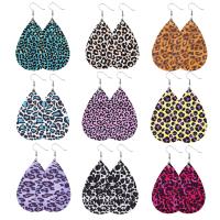 Cuero sintético Pendientes con Colgantes, con aleación de zinc, Gota, estampado, para mujer & patrón de leopardo, más colores para la opción, 37x78mm, Vendido por Par