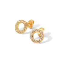 Stainless Steel Cubic Zirconia Stud Earring, 304 Stainless Steel, Round, 18K gold plated, fashion jewelry & micro pave cubic zirconia & for woman, gold 