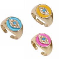 Cubic Zirconia Micro Pave Brass Finger Ring, Evil Eye, gold color plated, micro pave cubic zirconia & enamel 15mm 