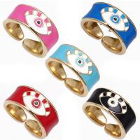 Evil Eye Jewelry Finger Ring, Brass, gold color plated, Unisex & enamel 8mm 