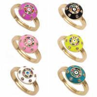 Cubic Zirconia Micro Pave Brass Finger Ring, Evil Eye, gold color plated, micro pave cubic zirconia & enamel 