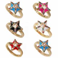 Cubic Zirconia Micro Pave Brass Finger Ring, Star, gold color plated, micro pave cubic zirconia & enamel 