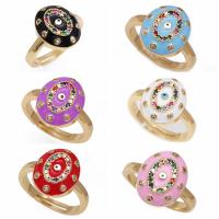 Cubic Zirconia Micro Pave Brass Finger Ring, Evil Eye, gold color plated, micro pave cubic zirconia & enamel 