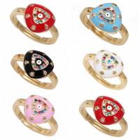 Cubic Zirconia Micro Pave Brass Finger Ring, Evil Eye, gold color plated, micro pave cubic zirconia & enamel 