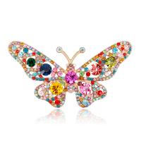 Broche de diamantes de imitación de la aleación de Zinc, Mariposa, chapado en color dorado, Joyería & para mujer & con diamantes de imitación, multicolor, 75x40mm, Vendido por UD