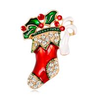 Broche Joyería Navidad, aleación de zinc, Calcetín de Navidad, chapado en oro KC, para mujer & esmalte & con diamantes de imitación, color mixto, 27x40mm, Vendido por UD