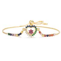 Cubic Zirconia Micro Pave Brass Bracelet, Heart, gold color plated, for woman & with cubic zirconia, multi-colored, 240mm 