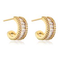 Cubic Zirconia Micro Pave Brass Earring, gold color plated, micro pave cubic zirconia & for woman 