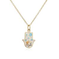 Cubic Zircon Micro Pave Brass Necklace, Hand, gold color plated, evil eye pattern & micro pave cubic zirconia & for woman & enamel Approx 17.7 Inch 