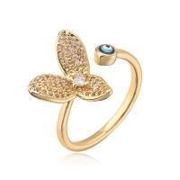 Cubic Zirconia Micro Pave Brass Finger Ring, gold color plated, Adjustable & evil eye pattern & micro pave cubic zirconia & for woman & enamel, Inner Approx 18mm 