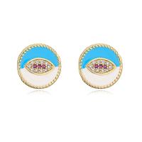 Cubic Zirconia Micro Pave Brass Earring, Flat Round, gold color plated, micro pave cubic zirconia & for woman & enamel 