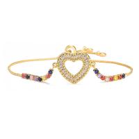 Cubic Zirconia Micro Pave Brass Bracelet, Heart, gold color plated & for woman & with cubic zirconia, multi-colored, 240mm 