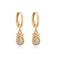 Huggie Hoop Drop Earring, Brass, gold color plated & micro pave cubic zirconia & for woman 