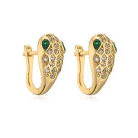 Cubic Zirconia Micro Pave Brass Earring, Snake, gold color plated, micro pave cubic zirconia & for woman 