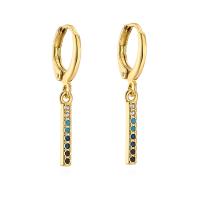 Huggie Hoop Drop Earring, Brass, gold color plated & micro pave cubic zirconia & for woman 